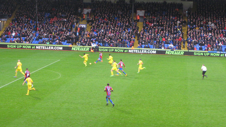 Yannick Bolasie, always a threat, runs at the Liverpool defence