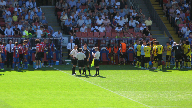 A water break - an unusual sight at Selhurst Park