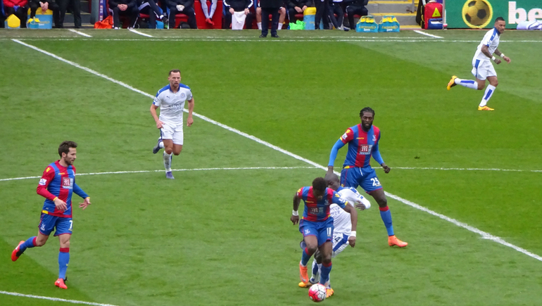 As usual, Wilf receives a harsh tackle from Leicester's Kante in the 0-1 defeat at Selhurst.