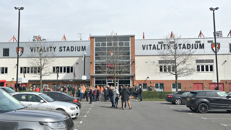 Getting ready for the offsupporters assemble outside Bournemouths Vitality stadium.