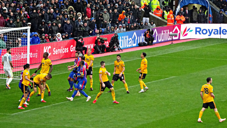 Big lads line up for a crack at the Wolves goal but with the usual result  nothing!