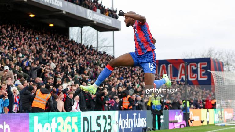 Jean-Philippe Mateta celebrates his last gasp winning goal