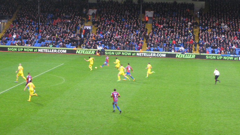Yannick Bolasie, always a threat, runs at the Liverpool defence