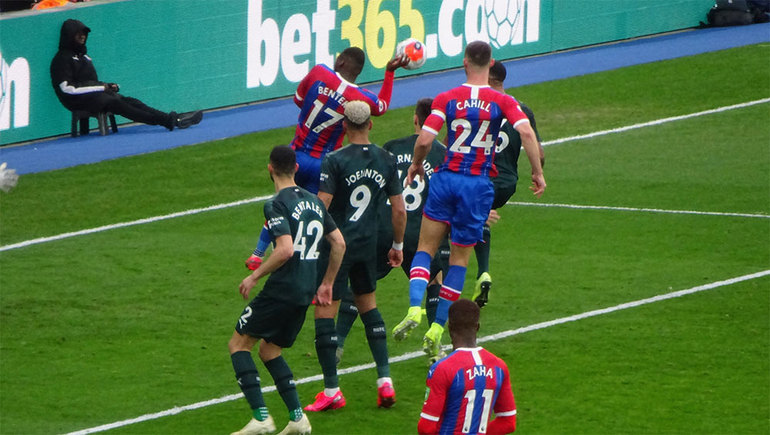 Cahill and Benteke out-jump Magpies defence while Wilf looks on