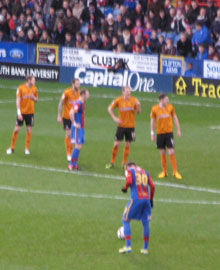 Andre Moritz about to take the free kick leading to the Eagles' opening goal