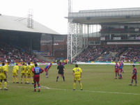 Danny Granville measures up a free kick from outside the box during the second half