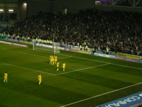 players celebrate end of game with fans