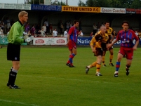 Matt Gregg in the Palace goal (left), and trialist Tony Popovic (right)
