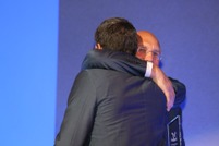 Julian Speroni gets a hug from goalkeeper coach George Wood