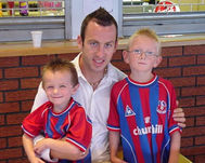 Eagles4ever's sons Jack and Matthew meet Shaun Derry at the Palace open day. 