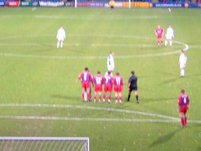 The players lineup for a freekick to Tranmere