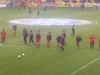 Palace players warmup before the start of the match