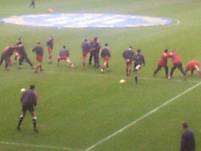 Palace players warmup before the start of the match