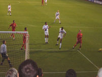 Julian Gray goes close with a header during the second half