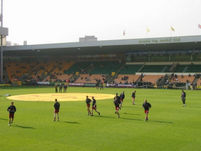 The players take to the pitch to warm up, half an hour before kickoff