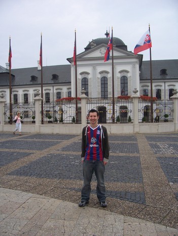 rgmonster in front of the Slovak Presidents' Palace in Bratislava baring the beloved red and blue!