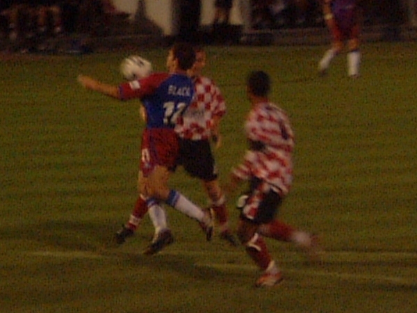Tommy Black chests the ball down