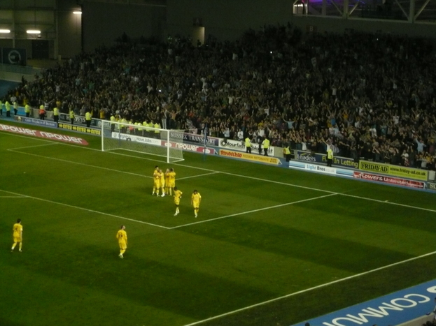 players celebrate end of game with fans