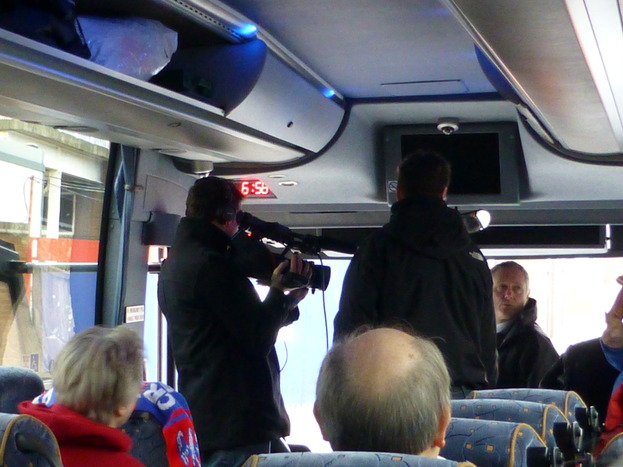 Sky Sports cameras film us before the coach sets off
