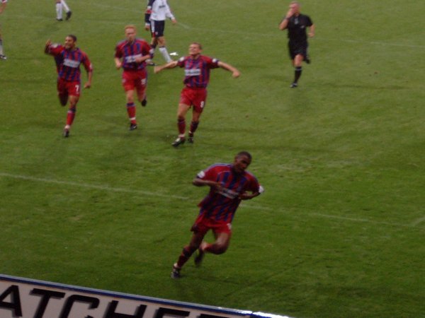 Clinton Morrison celebrates scoring his goal against Bolton