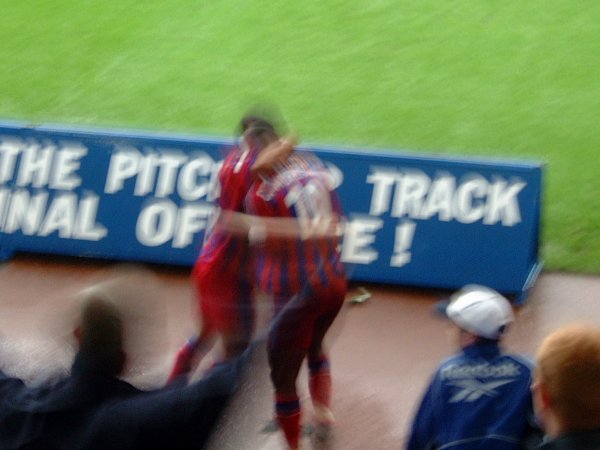 Clinton Morrison is congratulated by Hayden Mullins