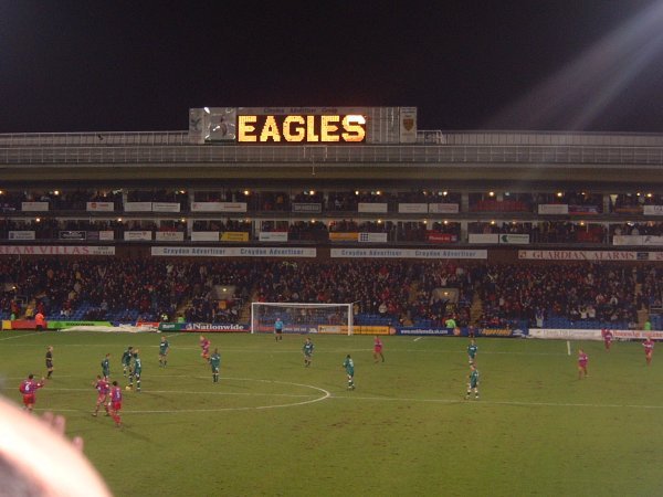 Palace fans celebrate the goal in the Croydon Advertiser Family stand