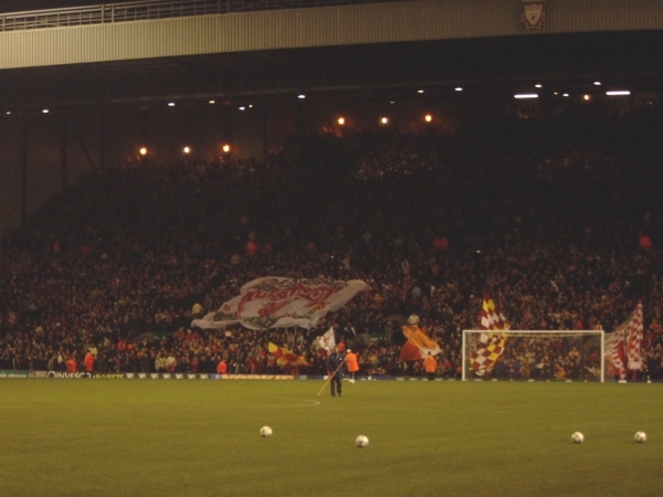 Liverpool fans in the Kop end
