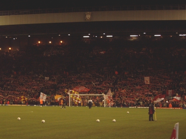 Liverpool fans show their support in the Kop stand