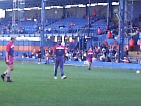 Players warm-up before the game